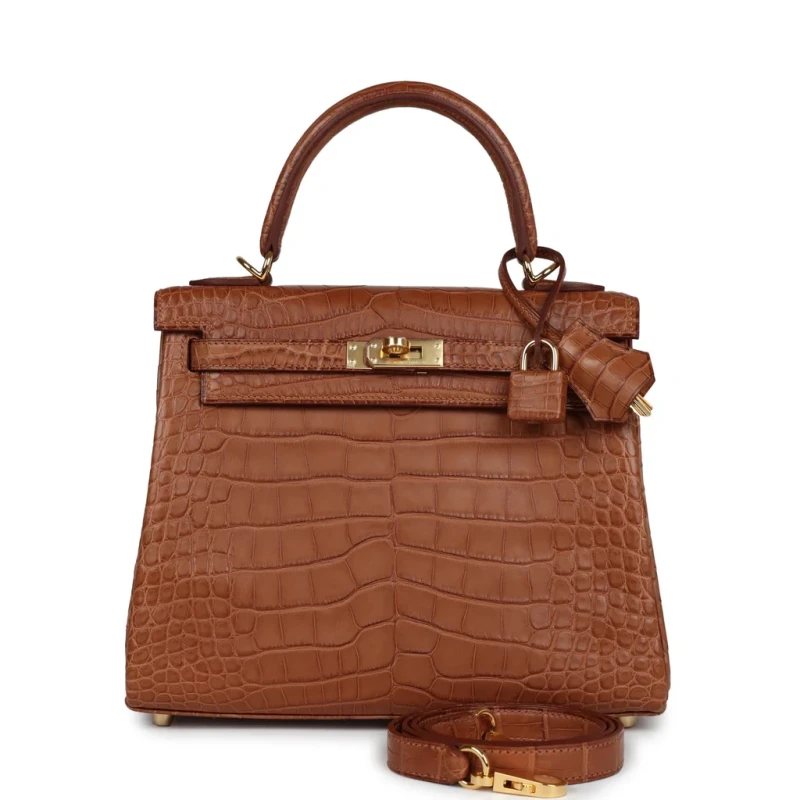 KELLY RETOURNE 25 ALLIGATOR MATTE GOLD GHW