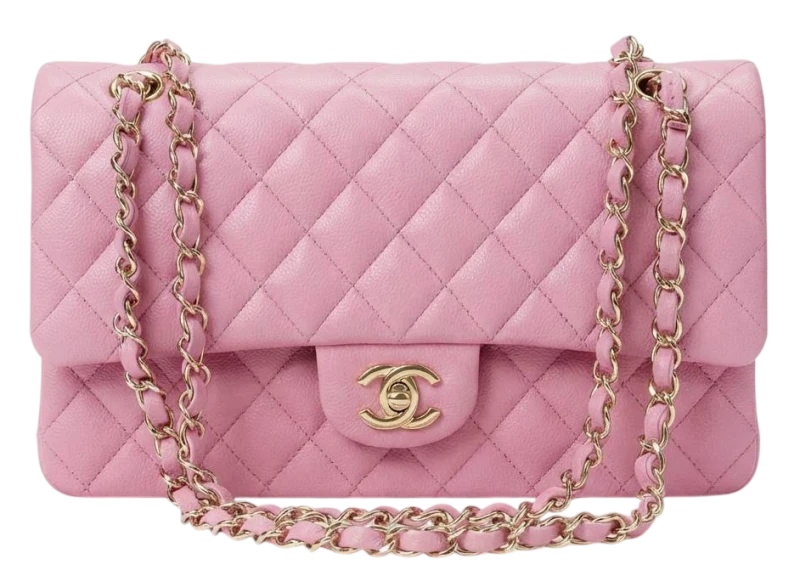 Classic 11.12 Handbag Grained Shiny Calfskin & Gold-Tone Metal Rose