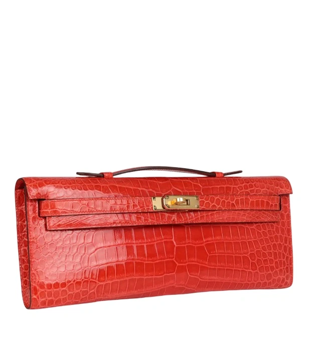 Hermès KELLY CUT ORANGE POPPY SHINY POROSUS CROCODILE GHW KellyCut 8
