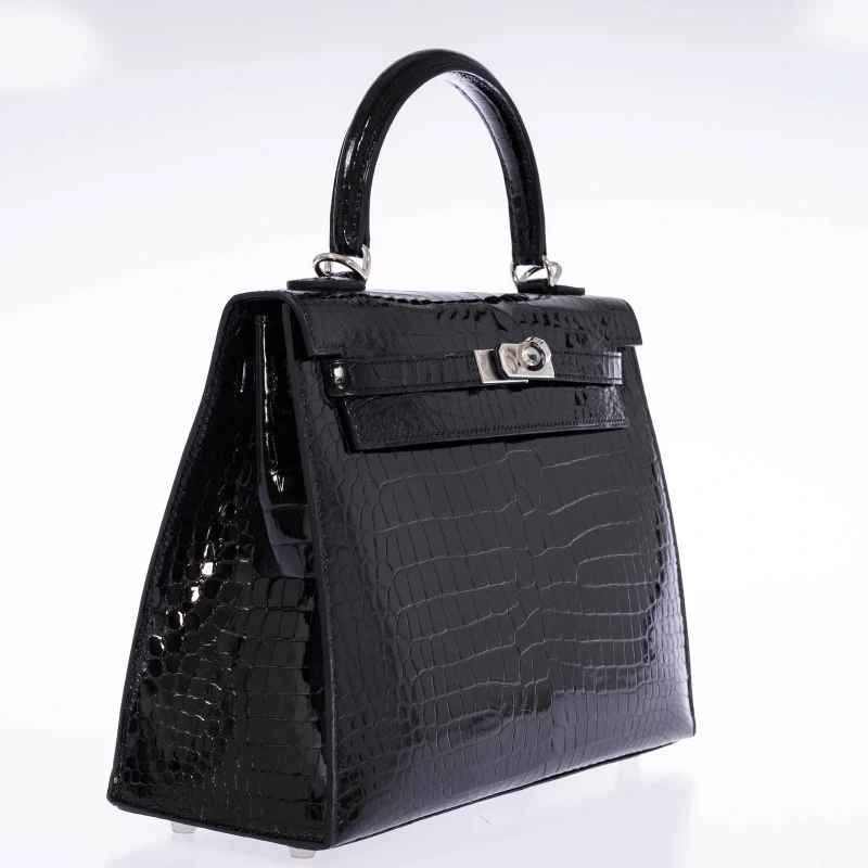 Hermès KELLY SELLIER 25 SHINY CROCODILE POROSUS NOIR PHW K25AN 3