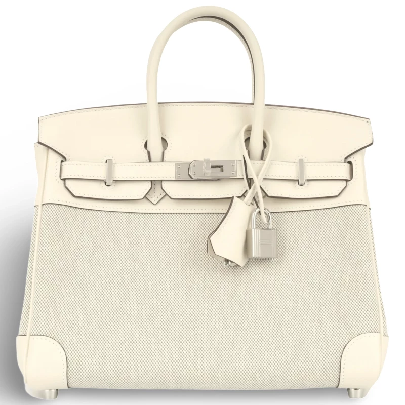 Hermès BIRKIN 25 TOILE / SWIFT NATA PHW B25Toile