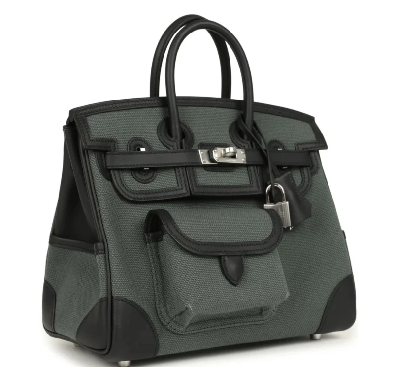 Hermès BIRKIN CARGO VERT MANGROVE TOILE GOELAND AND BLACK SWIFT PHW B25cargo 2