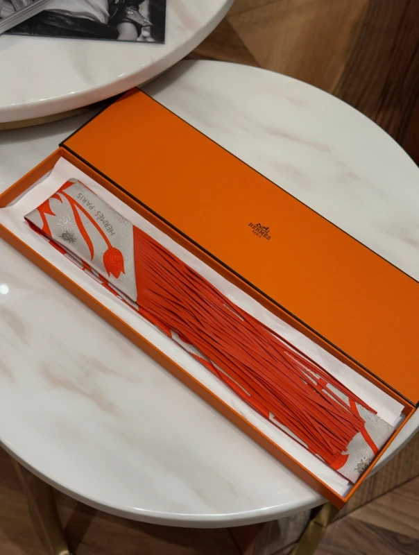 Hermès Bouquet Final leather fringe Twilly H064317S 03 3