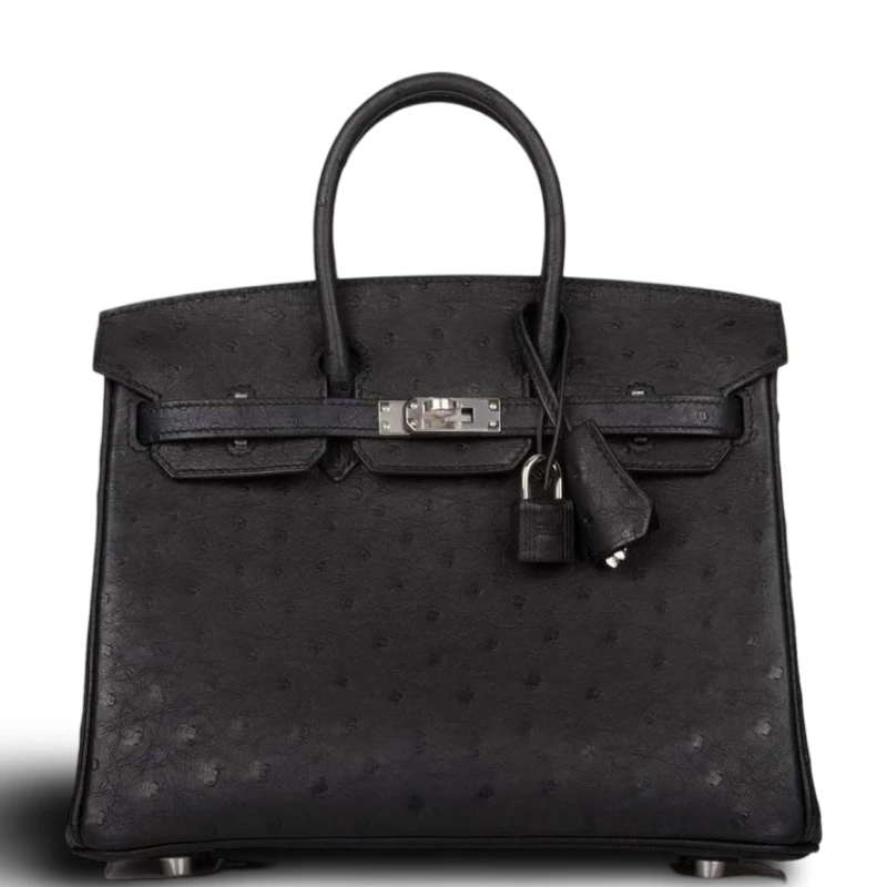 BIRKIN 25 AUTRUCHE (OSTRICH) NOIR PHW