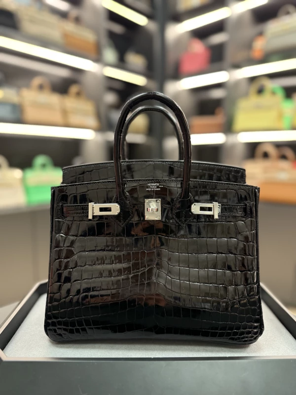 Hermès BIRKIN 25 CROCODILE POROSUS NOIR PHW B25CPN 7