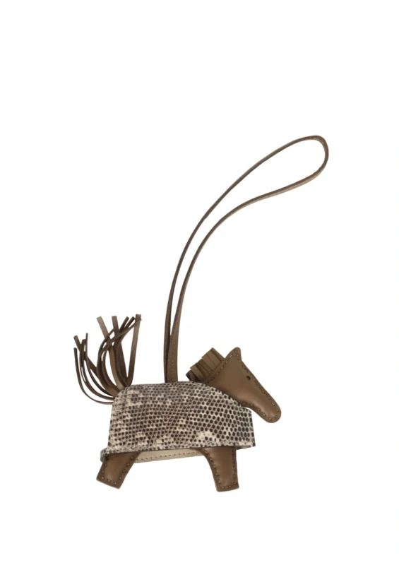 Hermès Rodeo Rock Bag Charm PM Ombre Shiny Varanus Salvator Lizard and Etoupe Milo Lambskin PHW RRBC 2