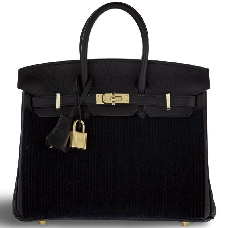 BIRKIN 25 COTE A COTE TUFFETAGE / VEAU SWIFT NOIR PHW