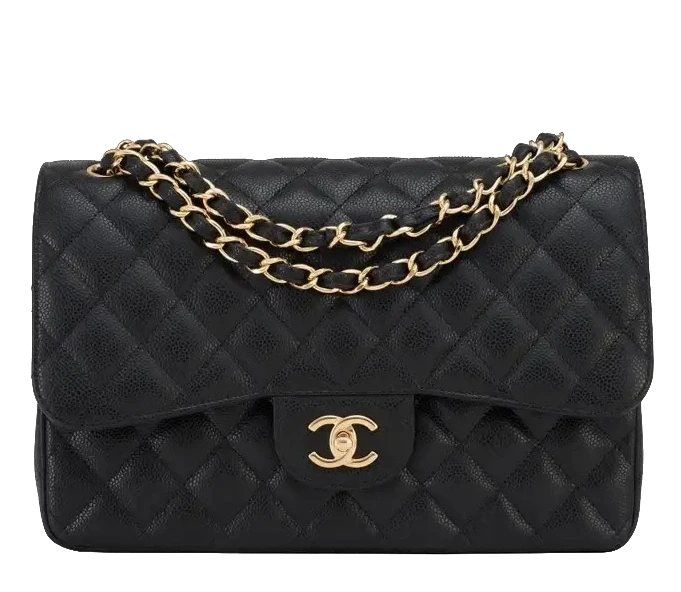 Chanel Chanel Black Quilted Caviar Jumbo Classic Double Flap Bag Gold Hardware CHCJC 1