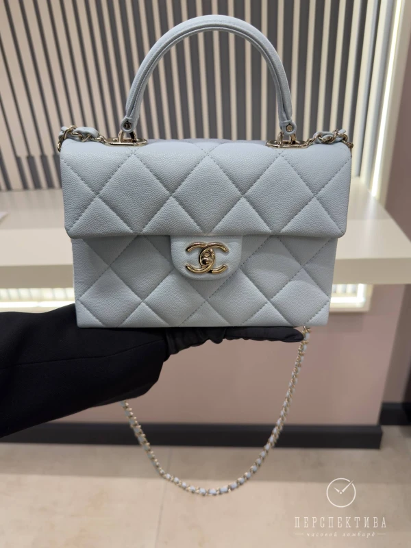 Chanel Blue Quilted Caviar Leather Mini Retro Twist Top Handle Bag CBQCLB 2