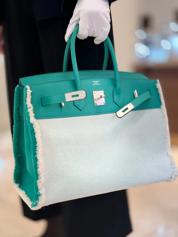 Hermès Birkin Fray 35 Swift / Toile Vert Menthe B35Toile 5
