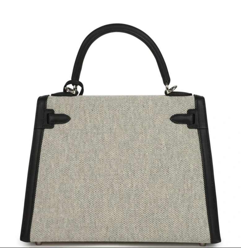 Hermès Kelly 25 T&C Toile/Veau Swift Ecru-Noir/Noir H082736CK 3