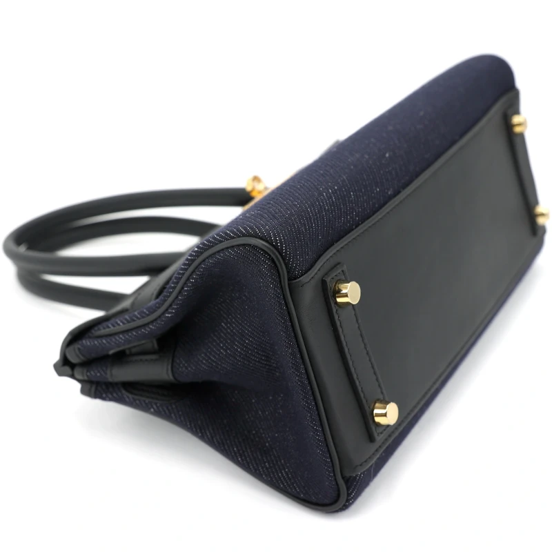 Hermès HERMÈS BIRKIN SHOULDER LIGHT 29 BAG IN BLEU INDIGO BLANC & NOIR TISSAGE JEAN PHW BS29BI 4