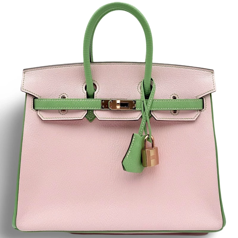 BIRKIN 25 HSS SPECIAL ORDER CHEVRE ROSE SAKURA VERT CRIQUET RGHW