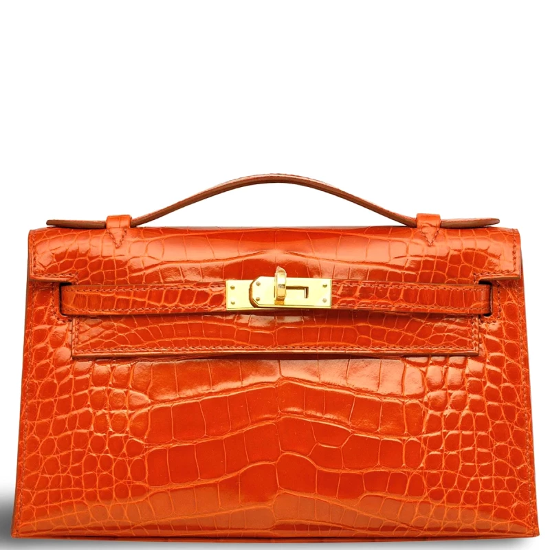 Hermès KELLY POCHETTE 22 ALLIGATOR SHINY ORANGE H GHW KPASO