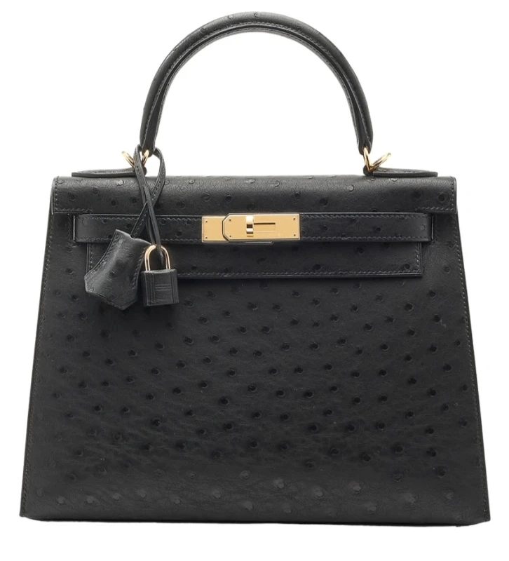 KELLY 28 AUTRUCHE(OSTRICH) NOIR GHW
