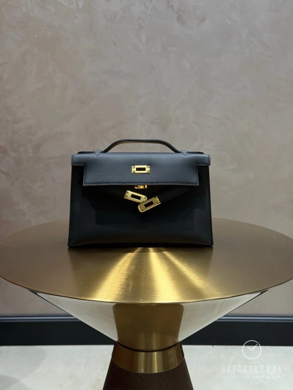 Hermès KELLY POCHETTE VEAU SWIFT NOIR GHW KPSN 5