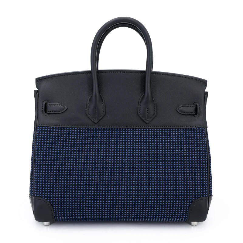 Hermès BIRKIN 25 BLACK SWIFT/NAVY TOILE QUADRILLE PHW B25TOILE 2