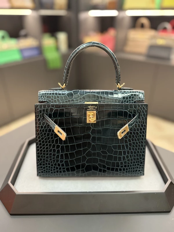 Hermès KELLY SELLIER 25 CROCODILE NILOTICUS VERT ROUSSEAU GHW K25CVR 3