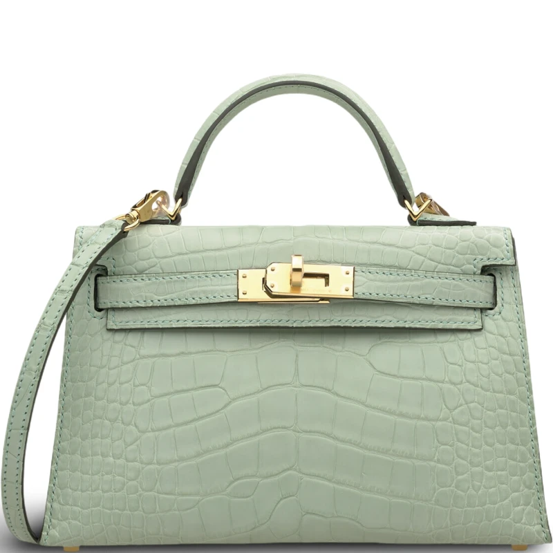 KELLY 20 MINI ALLIGATOR MATTE VERT D'EAU GHW