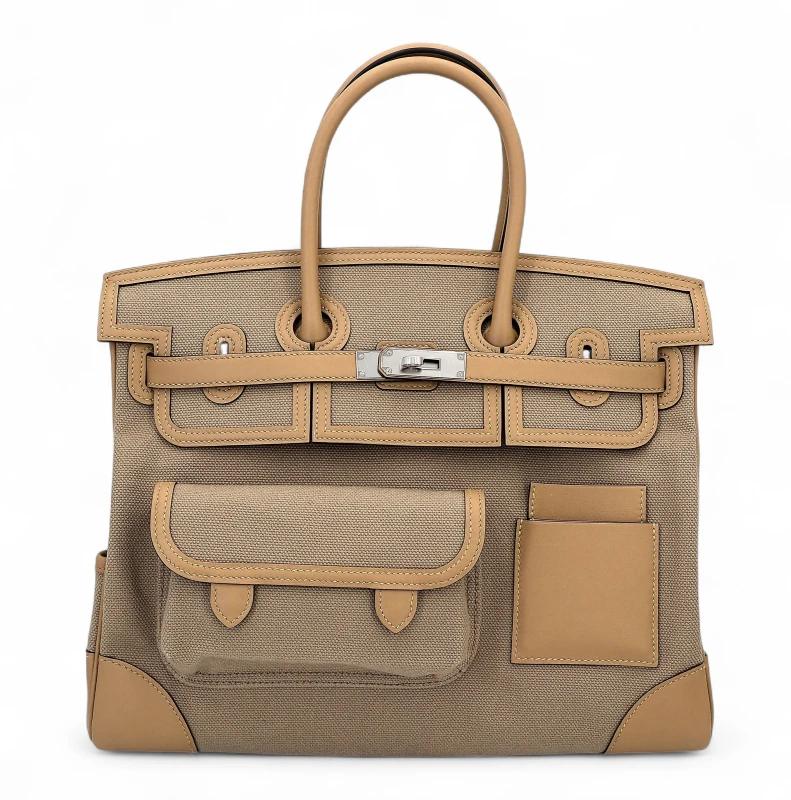 BIRKIN CARGO 35 VEAU SWIFT TOILE BEIGE/MARFA/POUSSIERE PHW