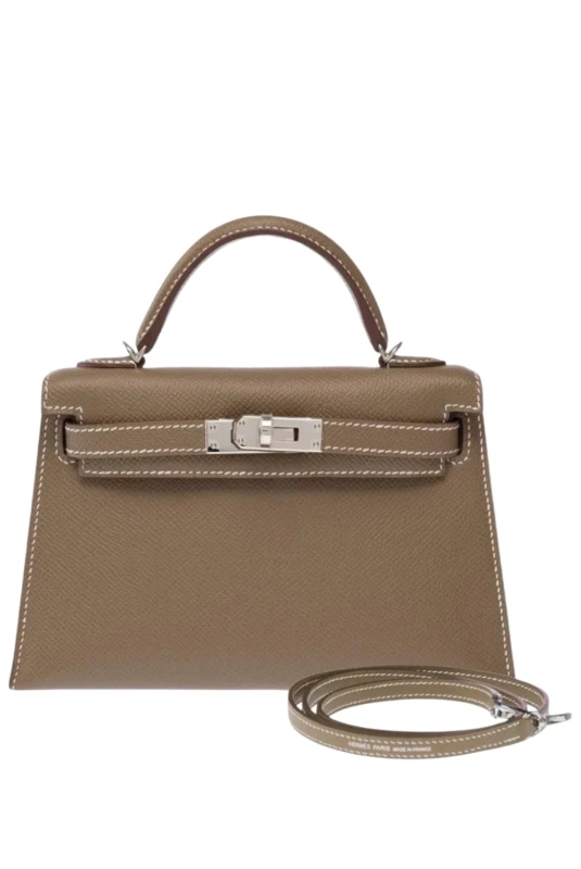 KELLY II SELLIER MINI VEAU EPSOM ETOUPE PHW