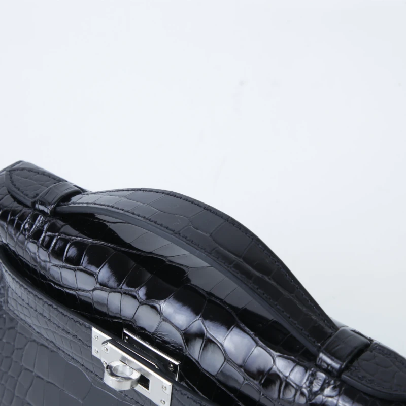 Hermès KELLY POCHETTE HSS ALLIGATOR MISSISSIPPIENSIS SHINY  NOIR/ WHITE INTERIOR PHW KPAN 3