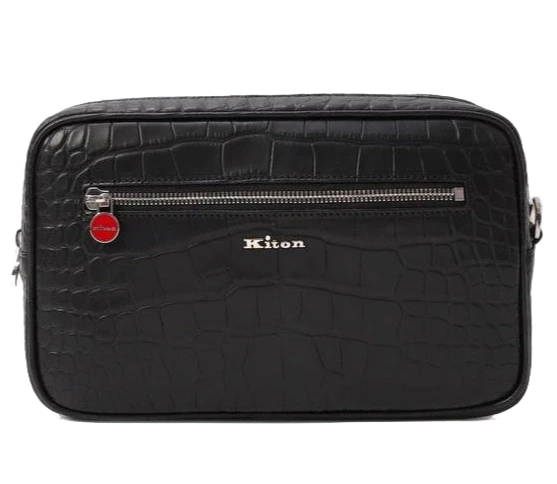  Kiton  Black Crocodile Leather Pochette Purse 1