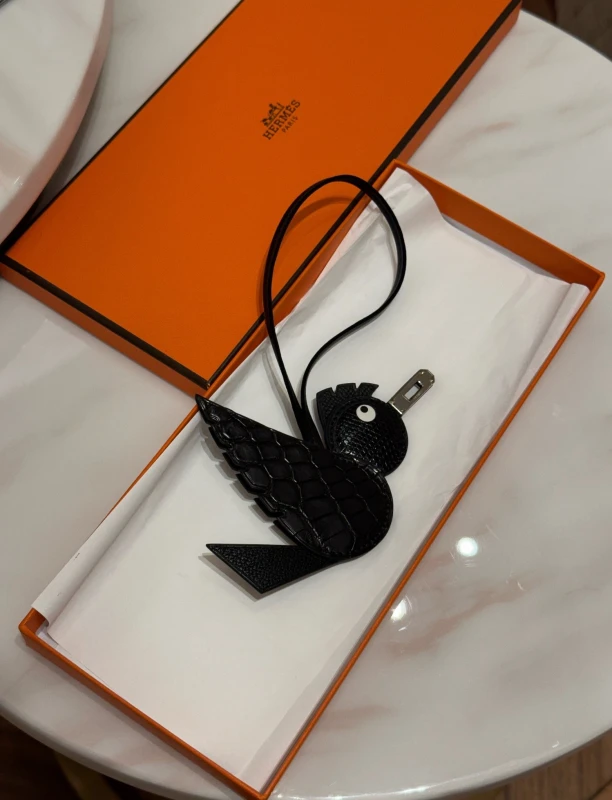 Hermès Hermes Birdy Charm Black Swift/Croco PHW Charm 2