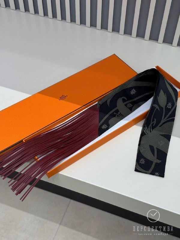 Hermès Bouquet Final leather fringe Twilly H064317S 02 4