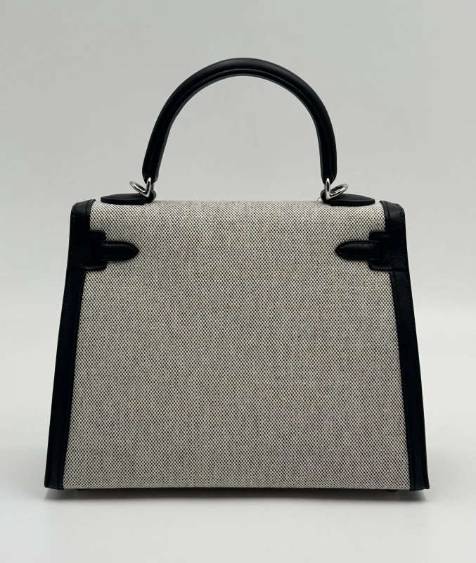 Hermès KELLY 25 TOILE / VEAU SWIFT CANVAS / GRIS MISTY PHW K25Toile 4