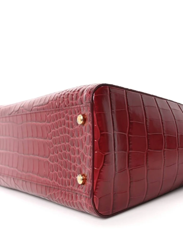 Chanel CROCODILE EMBOSSED CALFSKIN DARK BURGUNDY Small shopping bag 6