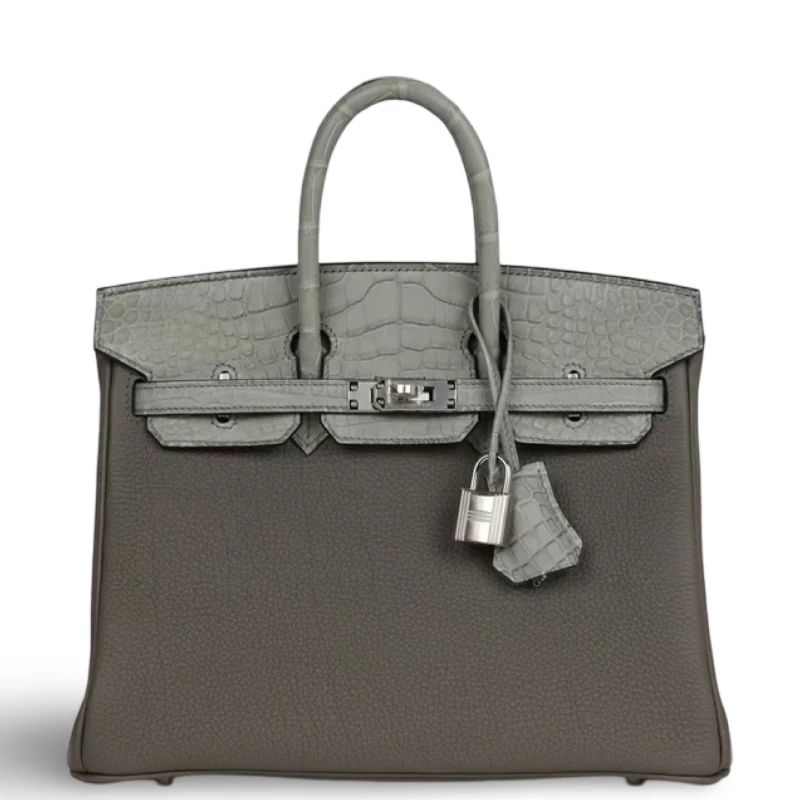 Hermès BIRKIN TOUCH 25 VEAU TOGO ALLIGATOR MATTE GRIS MEYER CRIS CIMENT PHW B25TOUCH