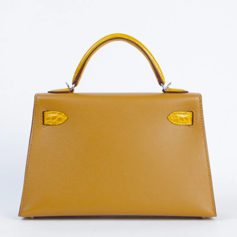 Hermès KELLY 20 MINI VEAU MADAME/ALLIGATOR SHINY SESAME/JAUNE AMBRE PHW K20MASJ 2