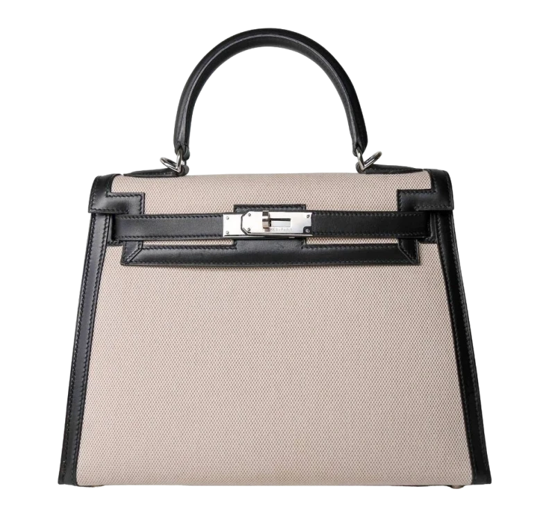 Hermès Kelly Sellier 28 Toile H Veau Swift Ecru/Noir PHW HKS28TS 1
