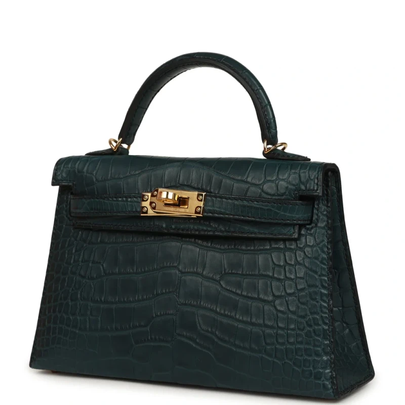Hermès KELLY 20 MATE ALLIGATOR VERT ROUSSEAU GHW K20AVR 5