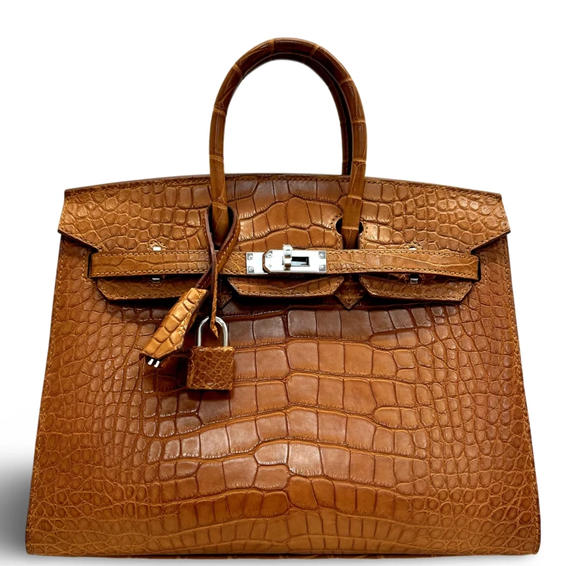 Hermès BIRKIN SELLIER 25 ALLIGATOR MATTE GOLD PHW B25AMG