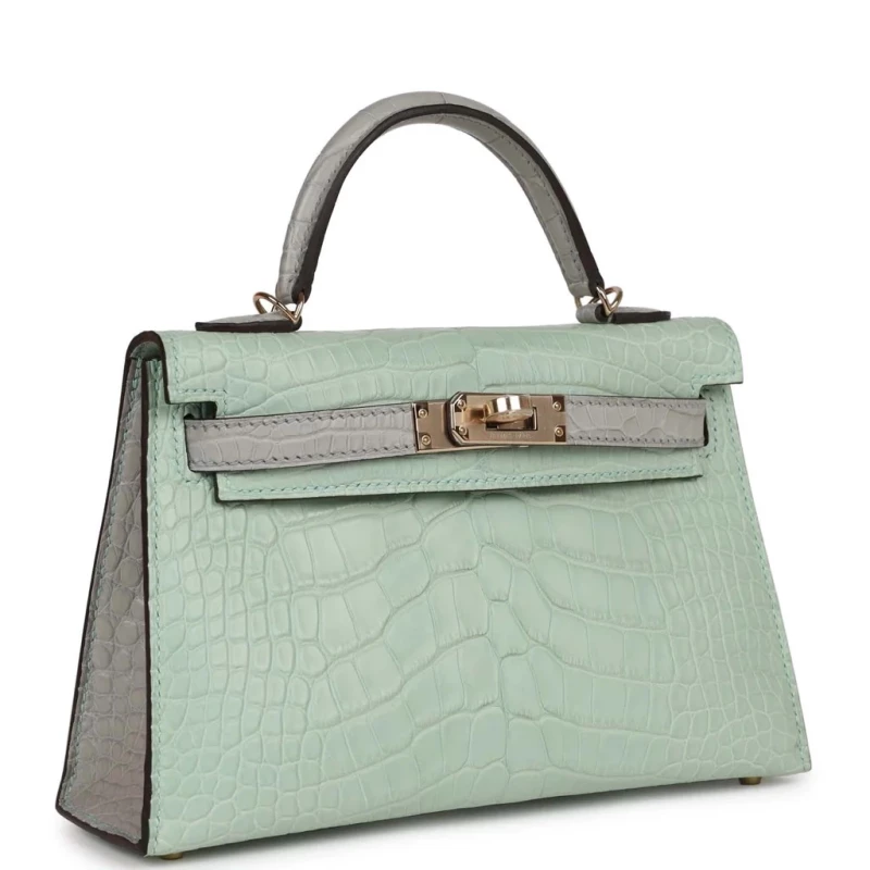 Hermès KELLY 20 MINI SPECIAL ORDER ALLIGATOR MATTE VERT D'EAU / GRIS PALE PHW K20AMN 3