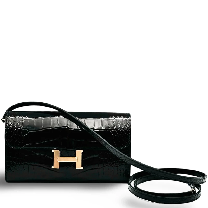 Hermès CONSTACE TO GO CROCODILE LISSE NOIR GHW CTGCSN