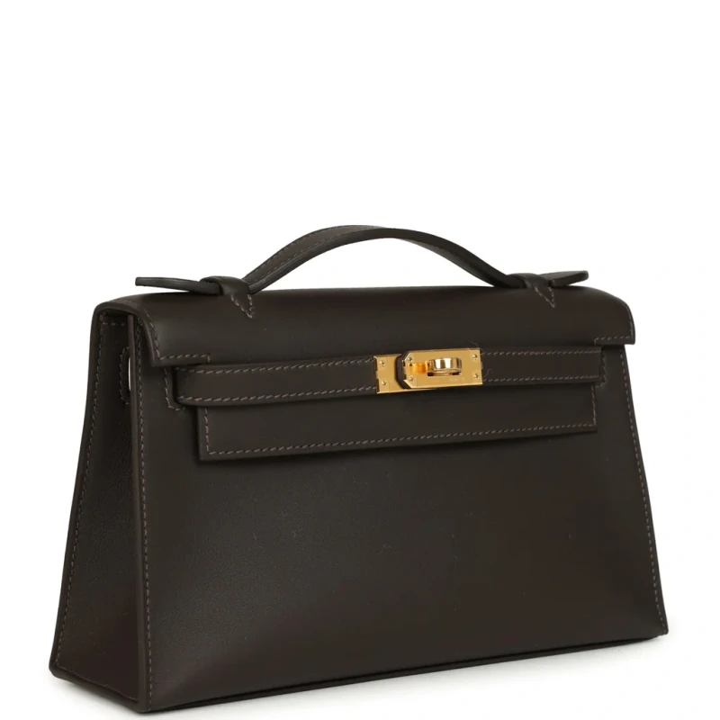 Hermès Kelly Pochette Bai-Brun Swift GHW KPSBB 5