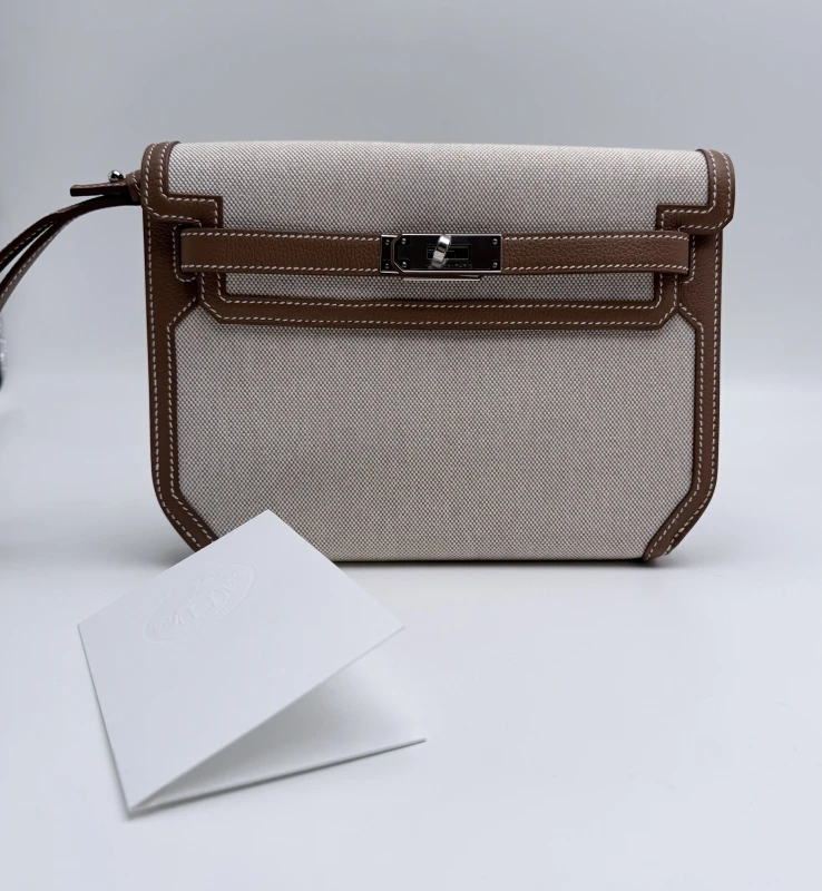 Hermès KELLY DEPECHES 25 TOILE H/VEAU TOGO ECRU-BEIGE/GOLD PHW KD25TTEB 6