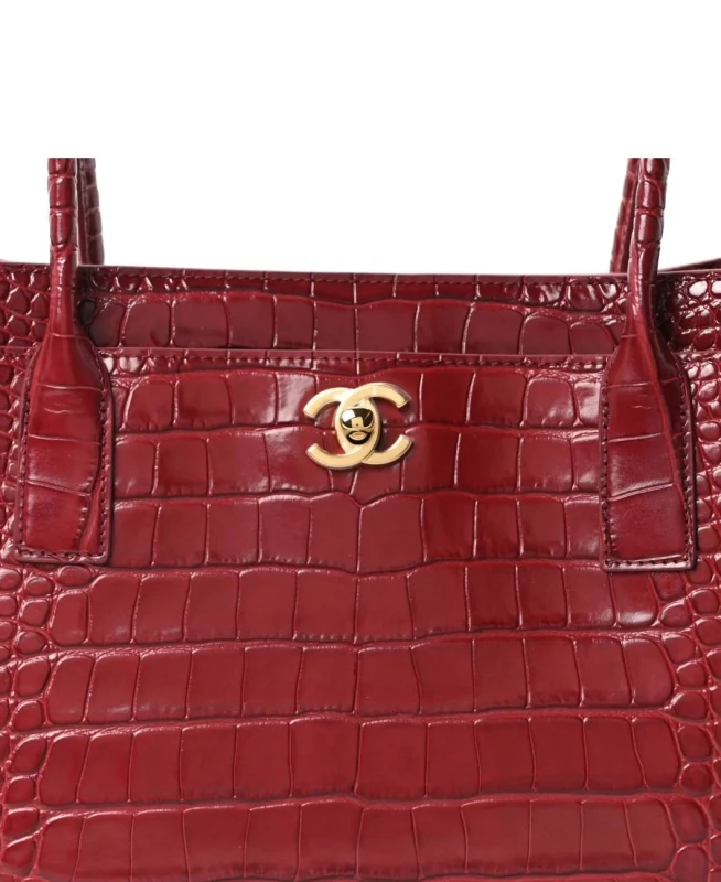 Chanel CROCODILE EMBOSSED CALFSKIN DARK BURGUNDY Small shopping bag 7