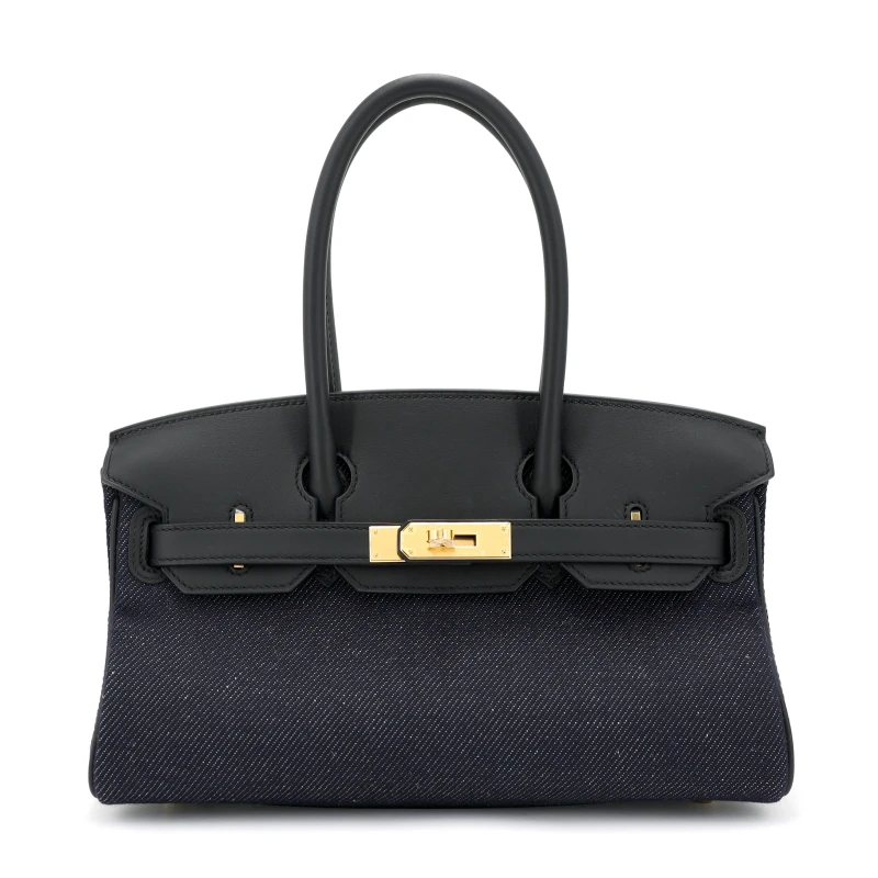 HERMÈS BIRKIN SHOULDER LIGHT 29 BAG IN BLEU INDIGO BLANC & NOIR TISSAGE JEAN PHW