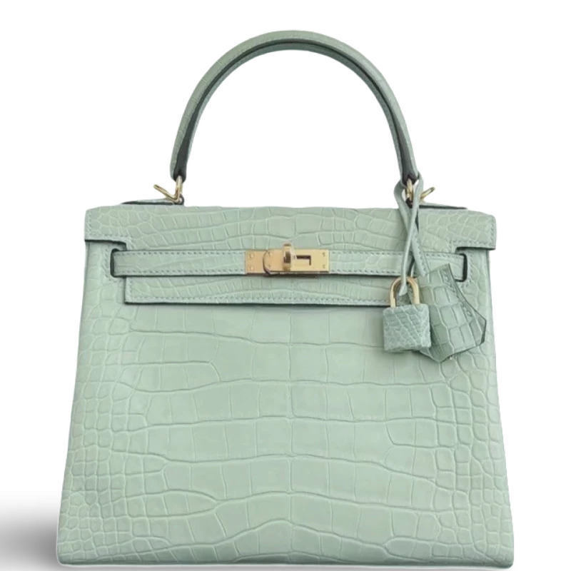 Hermès KELLY RETOURNE 25 ALLIGATOR MATTE VERT D'EAU GHW K25AMVD