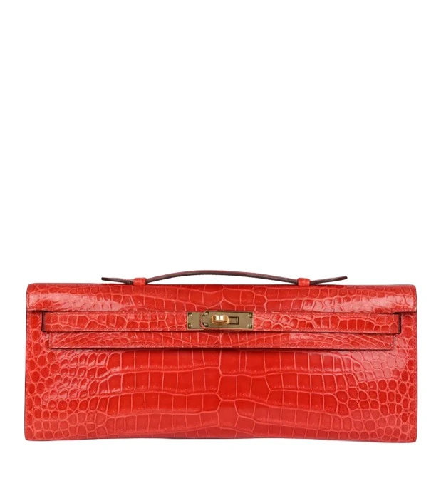 Hermès KELLY CUT ORANGE POPPY SHINY POROSUS CROCODILE GHW KellyCut 9