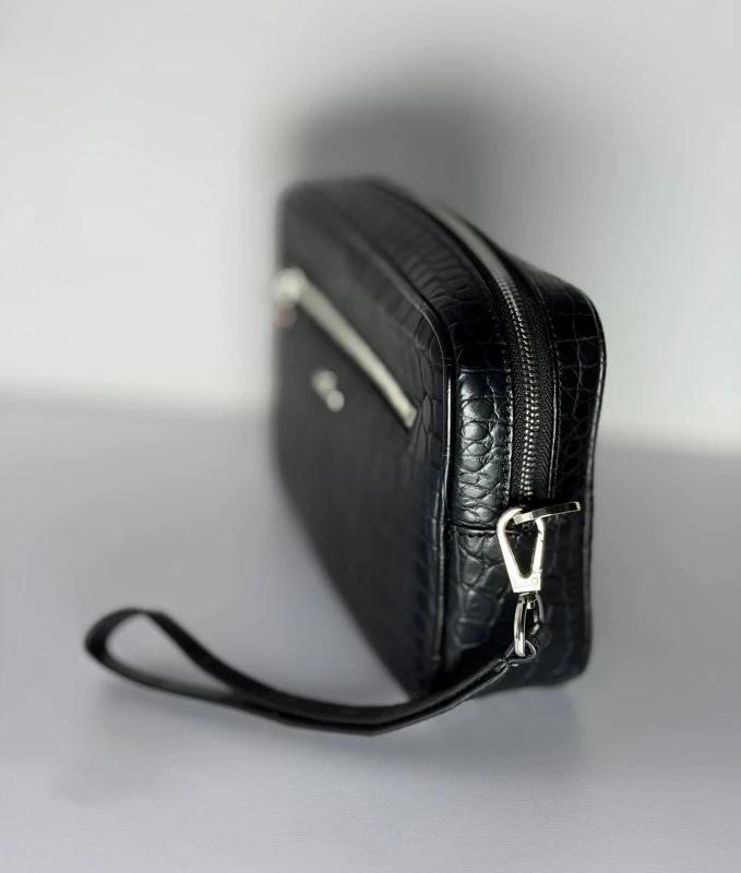  Kiton  Black Crocodile Leather Pochette Purse 3