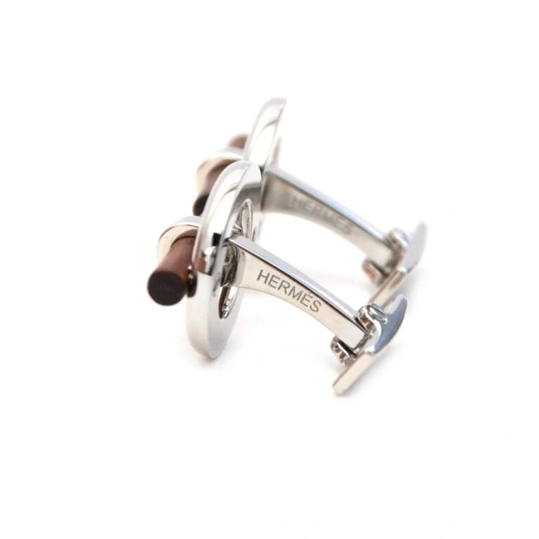 Hermès Mini ChaÃ®ne d'Ancre Silver and Wood Cufflinks Hermès 3
