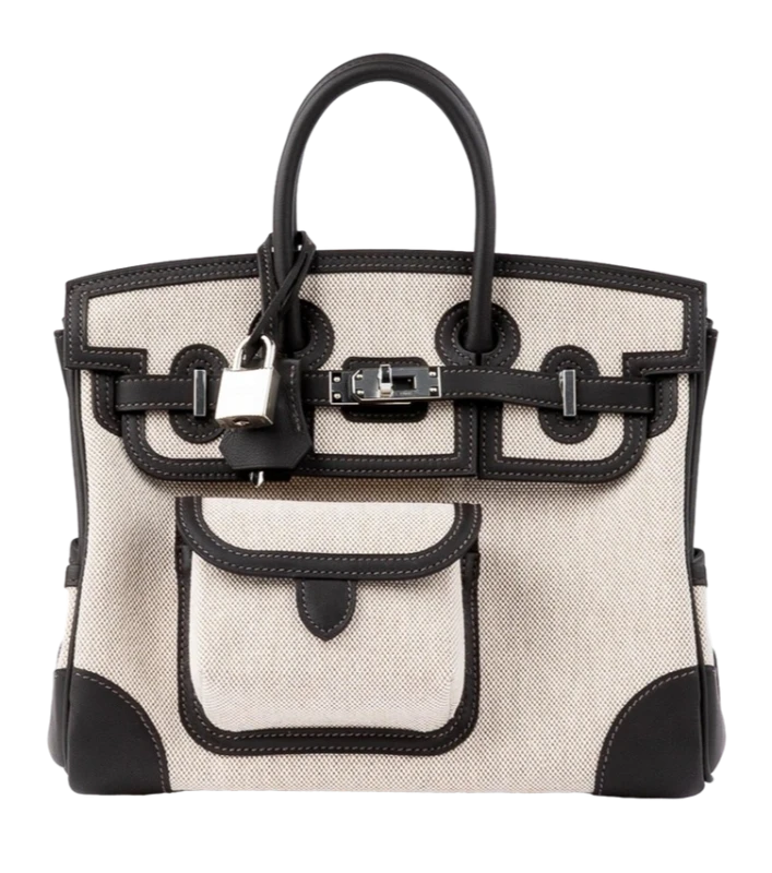 BIRKIN CARGO 25 VEAU SWIFT / TOILE H / ECRU-BEIGE/BAI-BRUN