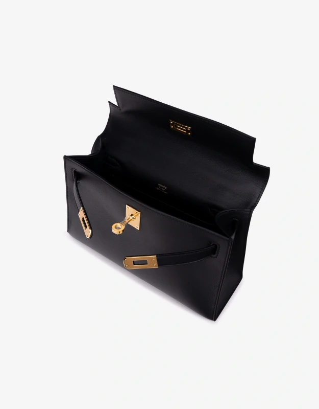 Hermès KELLY POCHETTE VEAU SWIFT NOIR GHW KPSN 7