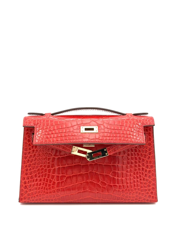 Hermès KELLY POCHETTE CROCODILE SHINY BRAISE GHW KPCR 7