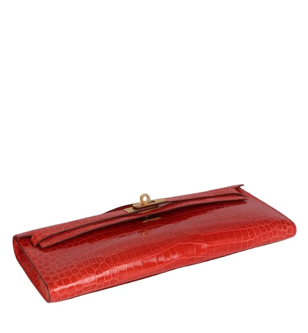Hermès KELLY CUT ORANGE POPPY SHINY POROSUS CROCODILE GHW KellyCut 4